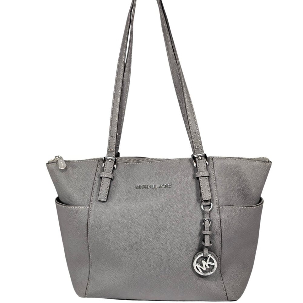 Michael Kors Gray Charlotte Zip East West Saffiano Leather Tote Bag